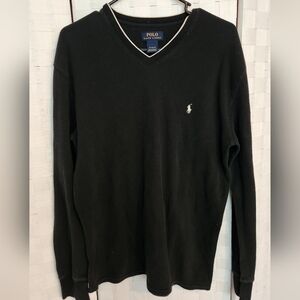 Polo by Ralph Lauren Classic Black V-Neck Mens Shirt White Pony Sz XL